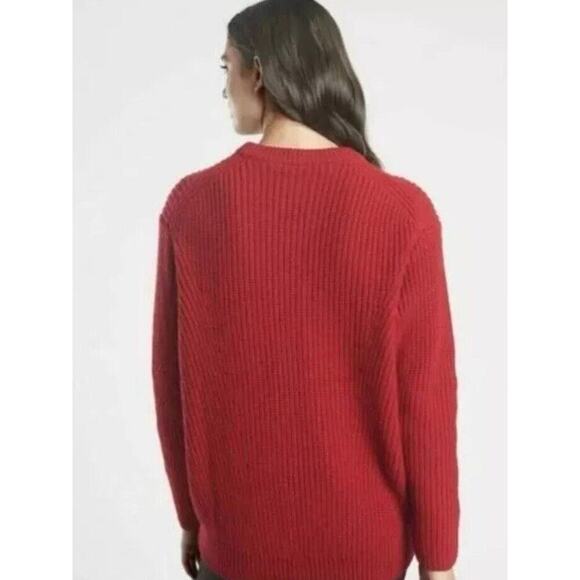 Athleta Cable Knit Red Sweater Sz XL Cascades Cocoon Holiday Crew Neck Chunky - Picture 2 of 7